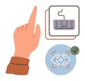 Hand Gesture, Keyboard, and Eye Scan Representing Digital Interaction and Biometrics Royalty Free Stock Photo