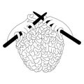 Hand gesture knitting human brains. Concept of mind and memory. Minimalism style. Design suitable for decoration