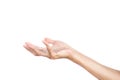 Hand gesture open up seem like a holding something empty isolated on white background. Clipping path.