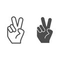 Hand gesture peace line and glyph icon. Hand with two fingers up vector illustration isolated on white. Peace sign Royalty Free Stock Photo