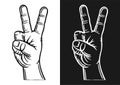 Hand gesture. Peace sign. Outline silhouette. Design element. Vector illustration isolated on white background. Template for books Royalty Free Stock Photo