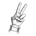 Hand Gesture Peace Symbol Two Finger Up Ink Vector Royalty Free Stock Photo