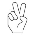 Hand gesture peace thin line icon. Hand with two fingers up vector illustration isolated on white. Peace sign outline Royalty Free Stock Photo