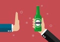 Hand gesture rejection a bottle of beer Royalty Free Stock Photo