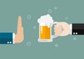 Hand gesture rejection a glass of beer Royalty Free Stock Photo