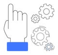 Hand Gesture with Rotating Gear Mechanisms Conceptualizing System Integration and Workflow Automation Royalty Free Stock Photo