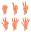 Hand gesture sign fist arm, isolated icon set. Finger counting. Sign language. Set of realistic human hands, signs Royalty Free Stock Photo