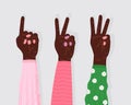 Hand gesture sign vector. Set of counting on fingers. Five wrist icons with finger count in cartoon style