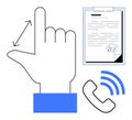 Hand Gesture, Signed Document, and Phone Icon Highlighting Communication and Agreement Royalty Free Stock Photo