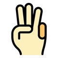Hand gesture three minutes icon color outline vector