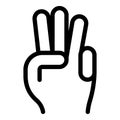 Hand gesture three minutes icon, outline style