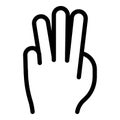 Hand gesture three times icon, outline style