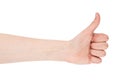 Hand gesture - thumbs up, isolated on a white background. female palms indicate something, blank for your design.