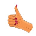 Hand gesture, thumbs up, pop art sketch. Royalty Free Stock Photo