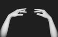 Hand gesture - two hands in a typical ballet position with the arms above the head in black and white Royalty Free Stock Photo