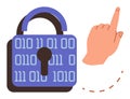 Hand gesture unlocking digital padlock with binary code for secure access concept Royalty Free Stock Photo