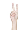 Hand gesture victory isolated white clipping path inside Royalty Free Stock Photo