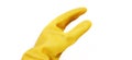 Hand gesture in yellow rubber glove showing size Royalty Free Stock Photo