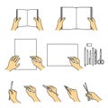 Hand gestures 02, books, stationery, writing tools, vector file set Royalty Free Stock Photo