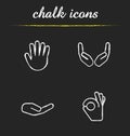 Hand gestures chalk icons set