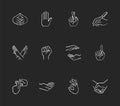 Hand gestures chalk white icons set on black background Royalty Free Stock Photo