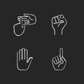 Hand gestures chalk white icons set on black background Royalty Free Stock Photo