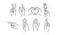 Hand gestures collection with flower drawing vector illustration on transparent Royalty Free Stock Photo
