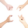 Hand gestures in collection multiple with close up isolated on white background