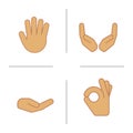 Hand gestures color icons set