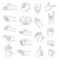 Hand gestures contour sketch ector set