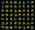 Hand gestures icons set vector neon Royalty Free Stock Photo