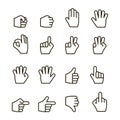 Hand gestures iconset, contour flat