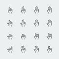 Hand gestures and language thin line icons Royalty Free Stock Photo