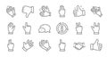 Hand gestures line icons. Handshake, Clapping hands, Victory. Linear set. Vector