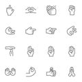 Hand gestures line icons set