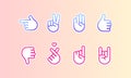 Hand gestures line stickers. Vector on isolated background. EPS 10