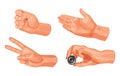 Hand gestures for playing stone, scissors, paper. Figure from checkers.