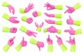 Hand gestures in purple/green rubber glove isolated Royalty Free Stock Photo