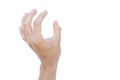 Hand gestures are showing grasping or holding something on a white background