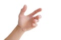 Hand gestures are showing grasping or holding something on a white background