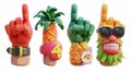 Hand gestures showing thumb up, pointing, surf greeting, flick, fist, showing symbols of like, rock, and aloha isolated