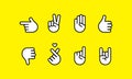 Hand gestures and sign language line icon set. Vector on isolated background. EPS 10 Royalty Free Stock Photo