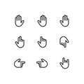 Hand gestures and sign language thin line icon set