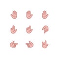 Hand gestures and sign language thin line icon set Royalty Free Stock Photo