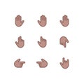 Hand gestures and sign language thin line icon set