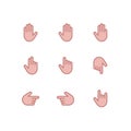 Hand gestures and sign language thin line icon set