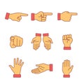 Hand gestures signs set. Thin line art icons