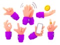 Hand gestures, symbols of victory, ok and rock