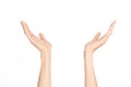 Hand gestures theme: the human hand shows gestures isolated on white background in studio Royalty Free Stock Photo