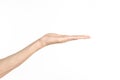 Hand gestures theme: the human hand shows gestures isolated on white background in studio Royalty Free Stock Photo